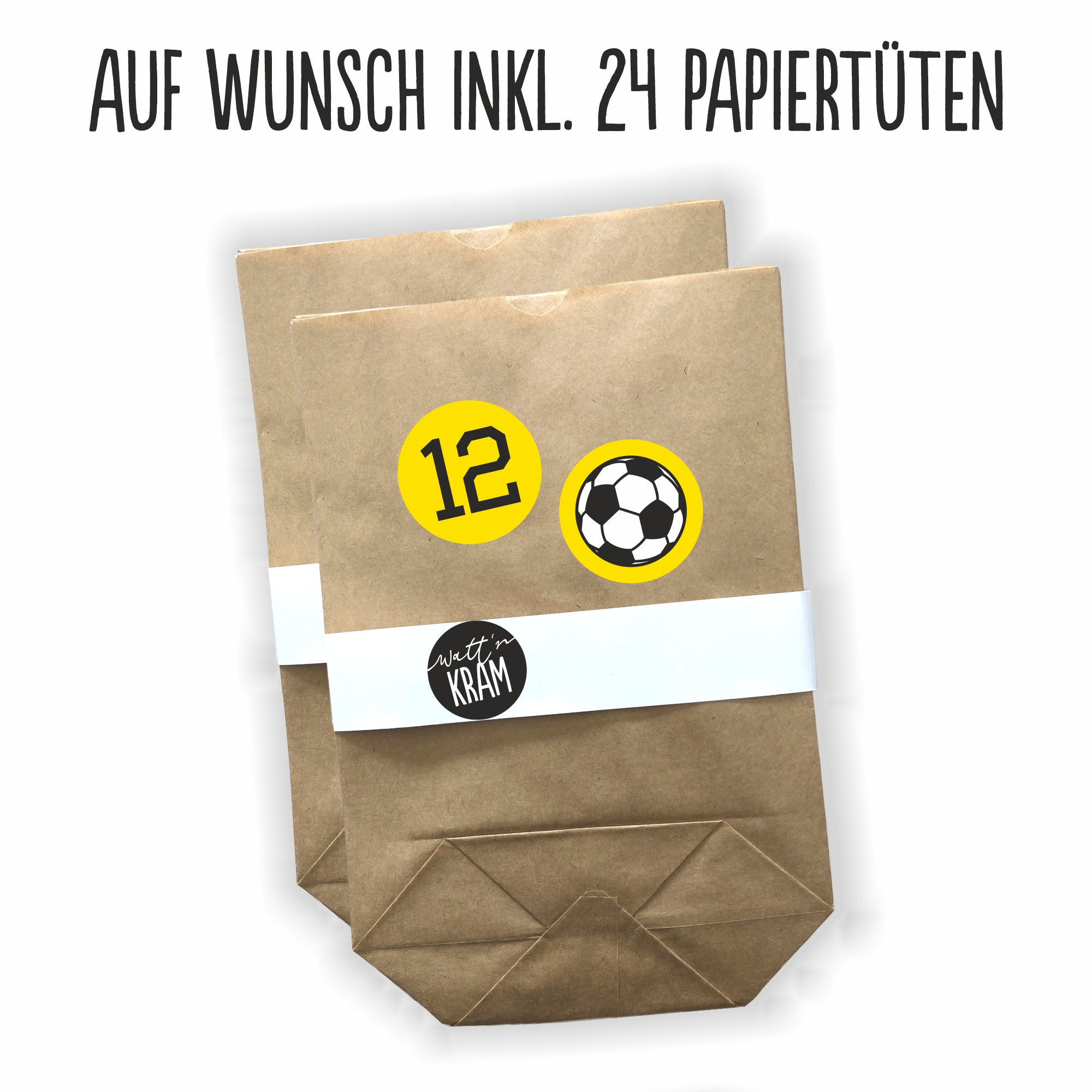 Adventskalender Aufkleber Fußball - 48 Sticker mit 24 Tüten zum selbst Befüllen - gelb/schwarz