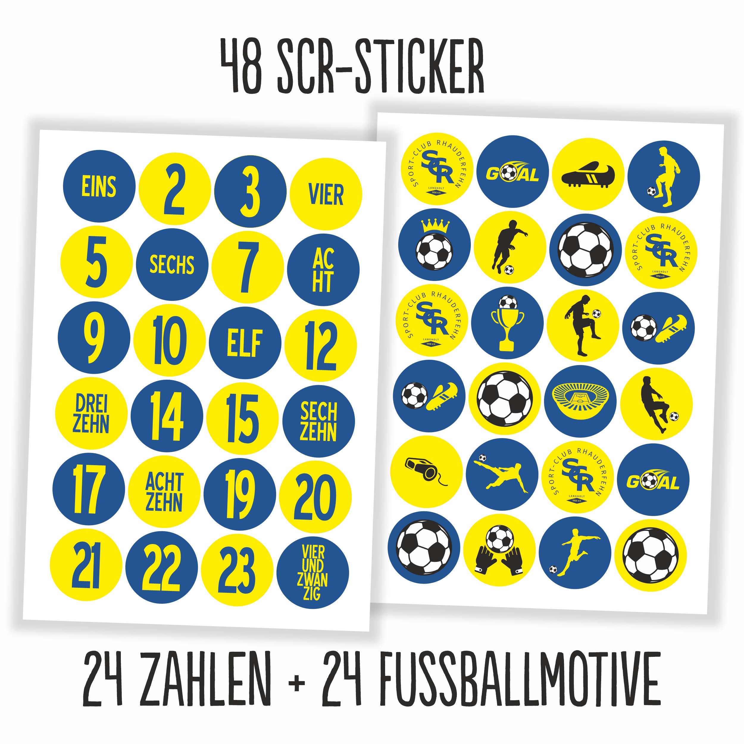 SCR Adventskalender Fußball blau/gelb - Aufkleber & Tüten zum selbst Befüllen Sticker + 24 Tüten