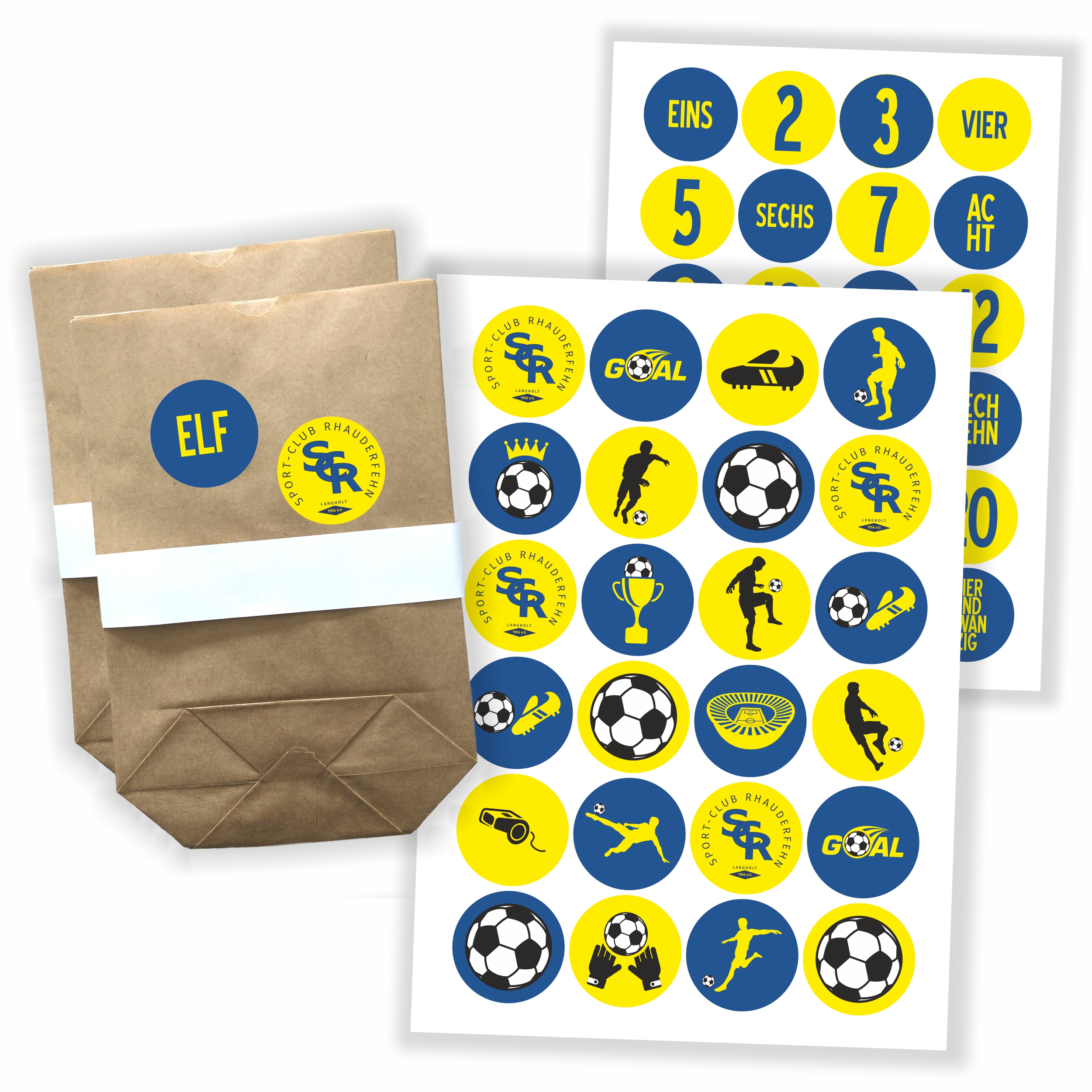 SCR Adventskalender Fußball blau/gelb - Aufkleber & Tüten zum selbst Befüllen Sticker + 24 Tüten